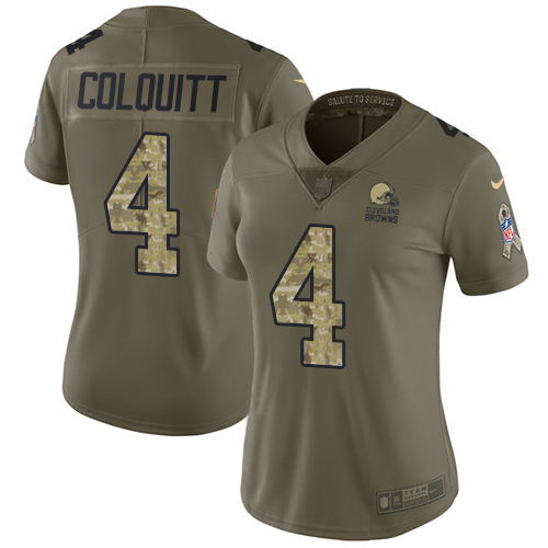 Women's Nike Cleveland Browns #4 Britton Colquitt Limited Olive/Camo 2017 Salute to Service NFL Jersey