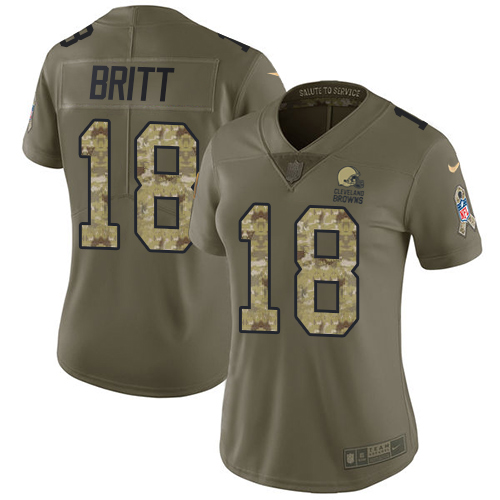 Women's Nike Cleveland Browns #18 Kenny Britt Limited Olive/Camo 2017 Salute to Service NFL Jersey