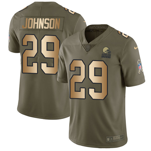 Men's Nike Cleveland Browns #29 Duke Johnson Limited Olive/Gold 2017 Salute to Service NFL Jersey