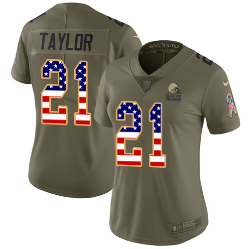 Women's Nike Cleveland Browns #21 Jamar Taylor Limited Olive/USA Flag 2017 Salute to Service NFL Jersey