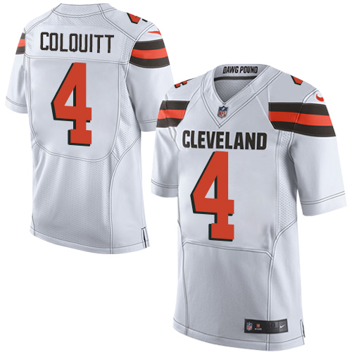 Men's Nike Cleveland Browns #4 Britton Colquitt Elite White NFL Jersey
