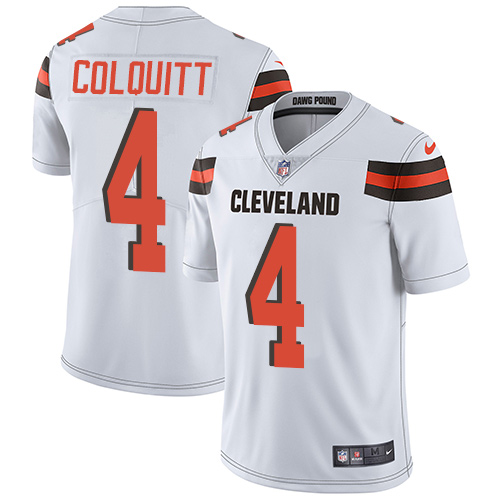 Men's Nike Cleveland Browns #4 Britton Colquitt White Vapor Untouchable Limited Player NFL Jersey