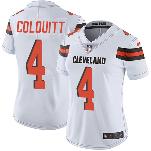 Women's Nike Cleveland Browns #4 Britton Colquitt White Vapor Untouchable Elite Player NFL Jersey