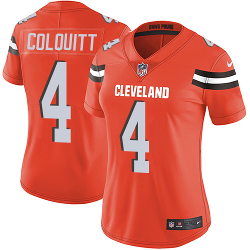 Women's Nike Cleveland Browns #4 Britton Colquitt Orange Alternate Vapor Untouchable Limited Player NFL Jersey