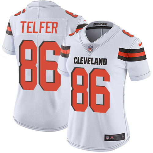 Women's Nike Cleveland Browns #86 Randall Telfer White Vapor Untouchable Limited Player NFL Jersey