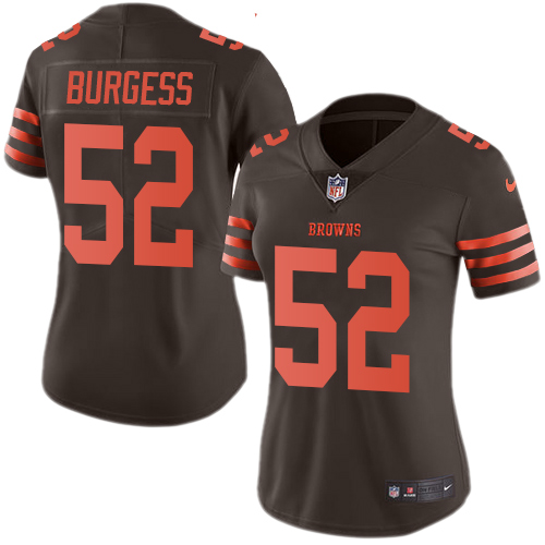 Women's Nike Cleveland Browns #52 James Burgess Limited Brown Rush Vapor Untouchable NFL Jersey