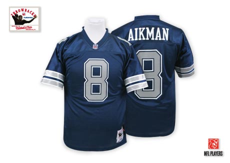 Men's Mitchell and Ness Dallas Cowboys #8 Troy Aikman Authentic Navy Blue Throwback NFL Jersey