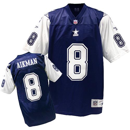 Men's Mitchell and Ness Dallas Cowboys #8 Troy Aikman Authentic Navy Blue/White Authentic Throwback NFL Jersey