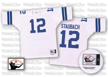 Mitchell and Ness Dallas Cowboys #12 Roger Staubach Authentic White Throwback NFL Jersey