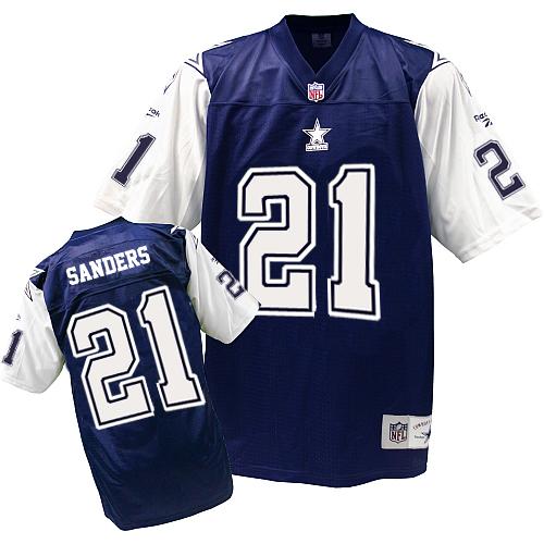 Mitchell and Ness Dallas Cowboys #21 Deion Sanders Authentic Navy Blue/White Throwback NFL Jersey