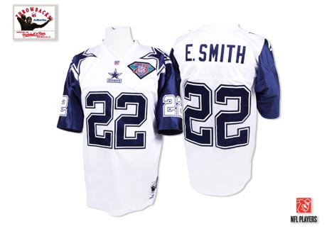 Mitchell and Ness Dallas Cowboys #22 Emmitt Smith Authentic White 75TH Patch Throwback NFL Jersey