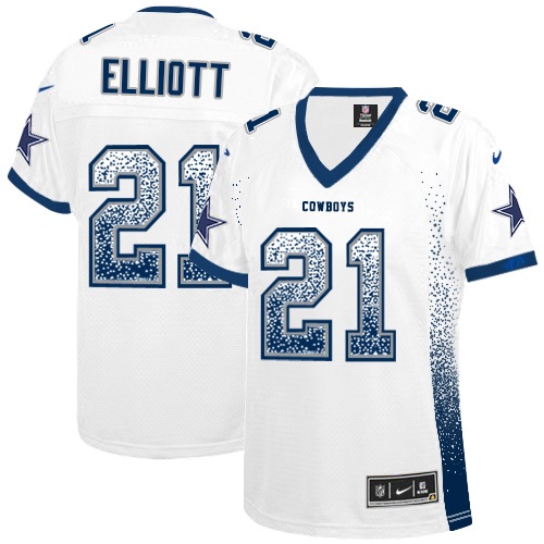 Women's Nike Dallas Cowboys #21 Ezekiel Elliott Elite White Drift Fashion NFL Jersey