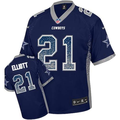 Men's Nike Dallas Cowboys #21 Ezekiel Elliott Elite Navy Blue Drift Fashion NFL Jersey