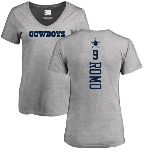 NFL Women's Nike Dallas Cowboys #9 Tony Romo Ash Backer V-Neck T-Shirt