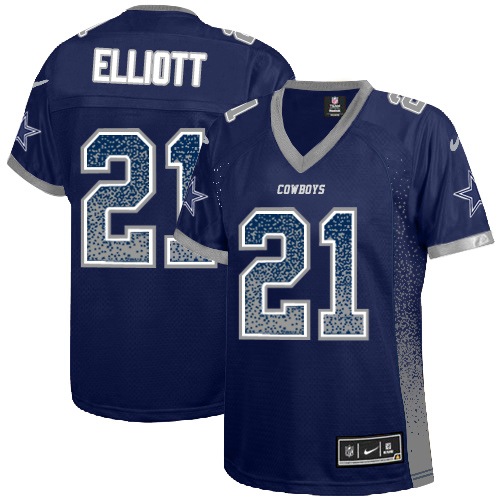 Women's Nike Dallas Cowboys #21 Ezekiel Elliott Elite Navy Blue Drift Fashion NFL Jersey