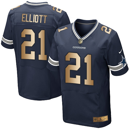 Men's Nike Dallas Cowboys #21 Ezekiel Elliott Elite Navy/Gold Team Color NFL Jersey