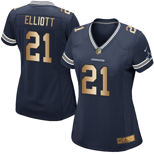 Women's Nike Dallas Cowboys #21 Ezekiel Elliott Elite Navy/Gold Team Color NFL Jersey