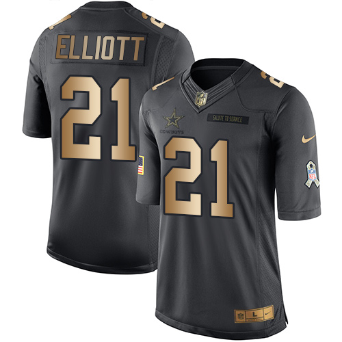 Men's Nike Dallas Cowboys #21 Ezekiel Elliott Limited Black/Gold Salute to Service NFL Jersey