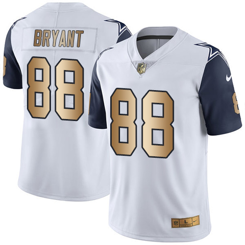 Men's Nike Dallas Cowboys #88 Dez Bryant Limited White/Gold Rush Vapor Untouchable NFL Jersey