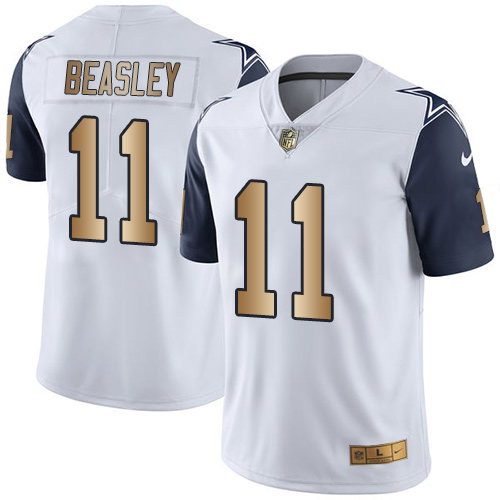 Men's Nike Dallas Cowboys #11 Cole Beasley Limited White/Gold Rush Vapor Untouchable NFL Jersey