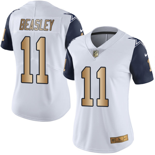 Women's Nike Dallas Cowboys #11 Cole Beasley Limited White/Gold Rush Vapor Untouchable NFL Jersey