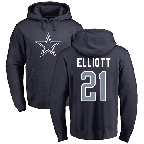 NFL Nike Dallas Cowboys #21 Ezekiel Elliott Navy Blue Name & Number Logo Pullover Hoodie