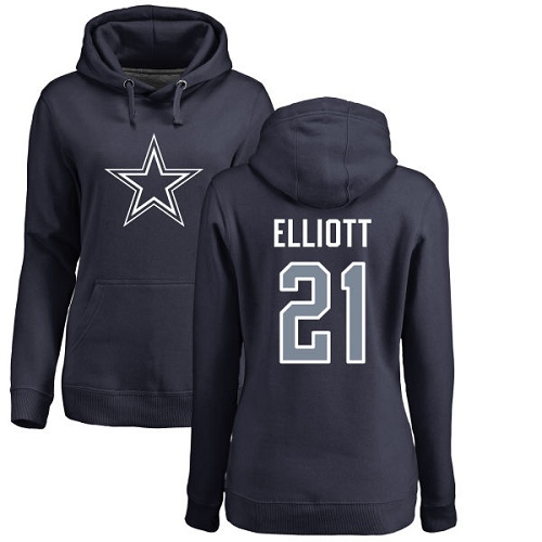NFL Women's Nike Dallas Cowboys #21 Ezekiel Elliott Navy Blue Name & Number Logo Pullover Hoodie