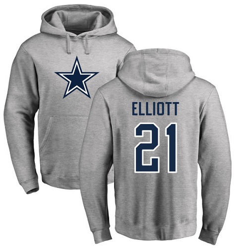 NFL Nike Dallas Cowboys #21 Ezekiel Elliott Ash Name & Number Logo Pullover Hoodie