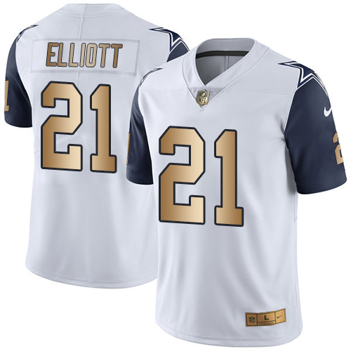 Men's Nike Dallas Cowboys #21 Ezekiel Elliott Limited White/Gold Rush Vapor Untouchable NFL Jersey