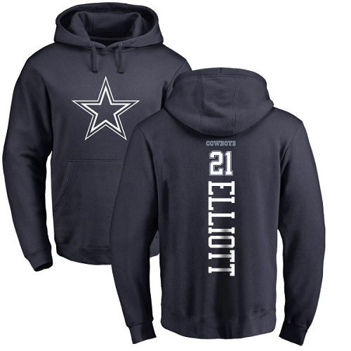 NFL Nike Dallas Cowboys #21 Ezekiel Elliott Navy Blue Backer Pullover Hoodie