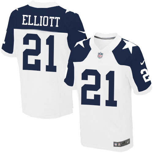 Men's Nike Dallas Cowboys #21 Ezekiel Elliott Elite White Throwback Alternate NFL Jersey