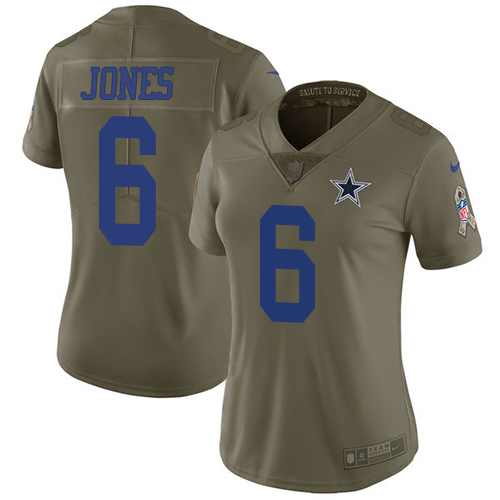 Women's Nike Dallas Cowboys #6 Chris Jones Limited Olive 2017 Salute to Service NFL Jersey