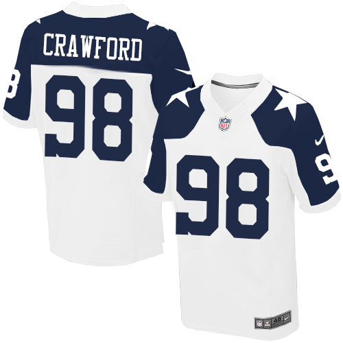 Men's Nike Dallas Cowboys #98 Tyrone Crawford Elite White Throwback Alternate NFL Jersey