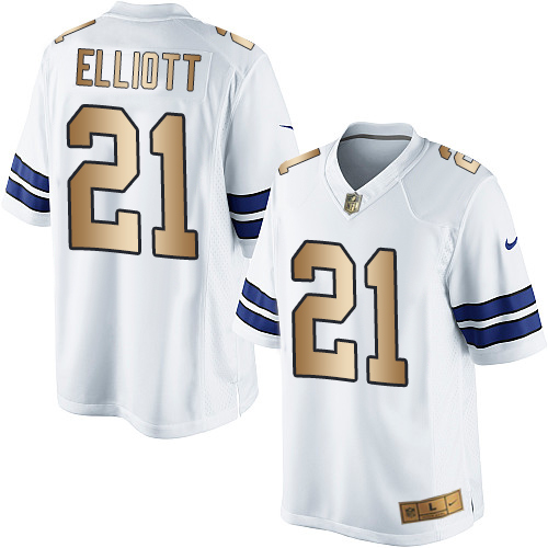 Men's Nike Dallas Cowboys #21 Ezekiel Elliott Limited White/Gold NFL Jersey