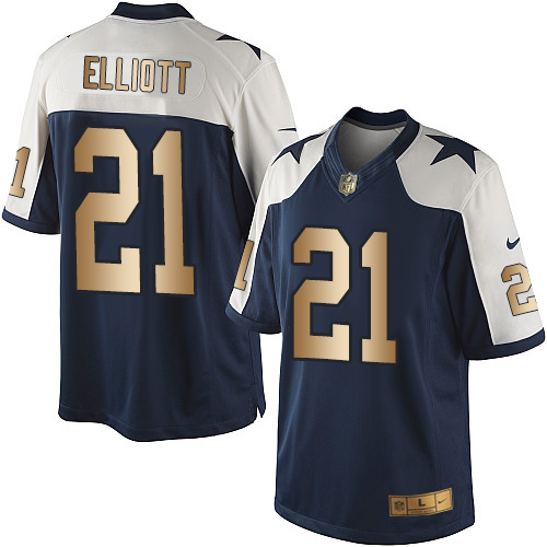 Men's Nike Dallas Cowboys #21 Ezekiel Elliott Limited Navy/Gold Throwback Alternate NFL Jersey