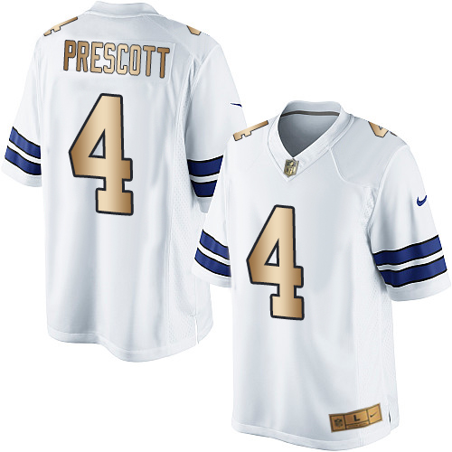 Men's Nike Dallas Cowboys #4 Dak Prescott Limited White/Gold NFL Jersey