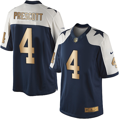 Men's Nike Dallas Cowboys #4 Dak Prescott Limited Navy/Gold Throwback Alternate NFL Jersey