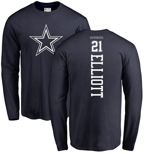 NFL Nike Dallas Cowboys #21 Ezekiel Elliott Navy Blue Backer Long Sleeve T-Shirt