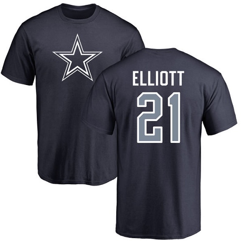 NFL Nike Dallas Cowboys #21 Ezekiel Elliott Navy Blue Name & Number Logo T-Shirt