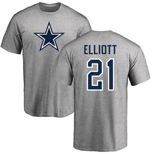 NFL Nike Dallas Cowboys #21 Ezekiel Elliott Ash Name & Number Logo T-Shirt