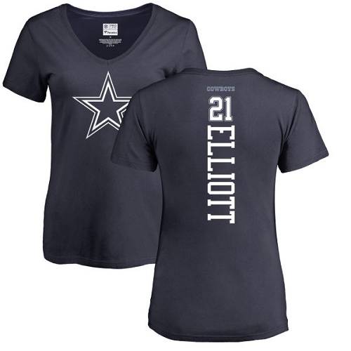 NFL Women's Nike Dallas Cowboys #21 Ezekiel Elliott Navy Blue Backer T-Shirt