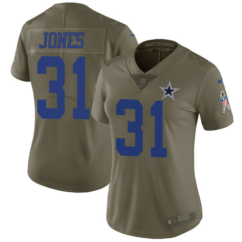 Women's Nike Dallas Cowboys #31 Byron Jones Limited Olive 2017 Salute to Service NFL Jersey