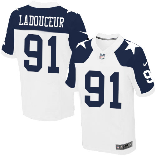Men's Nike Dallas Cowboys #91 L. P. Ladouceur Elite White Throwback Alternate NFL Jersey