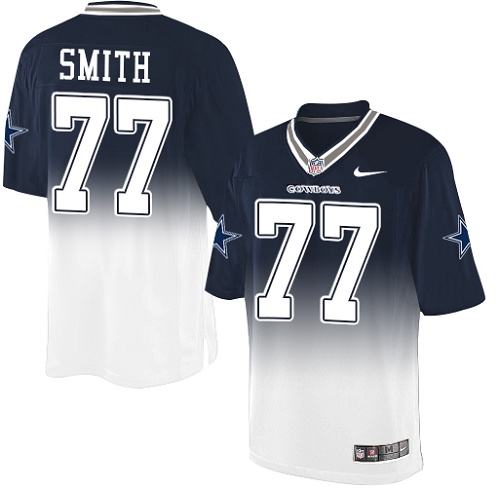 Men's Nike Dallas Cowboys #77 Tyron Smith Elite Navy/White Fadeaway NFL Jersey