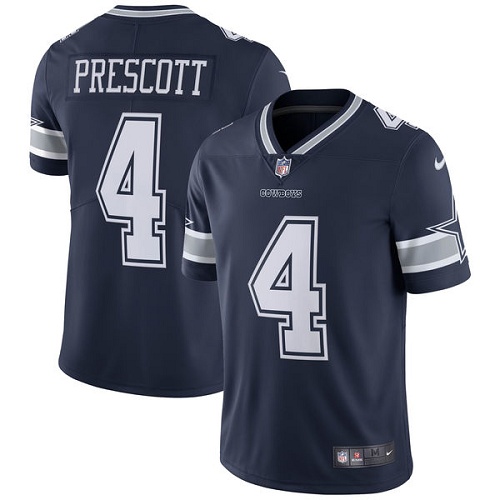 Youth Nike Dallas Cowboys #4 Dak Prescott Navy Blue Team Color Vapor Untouchable Limited Player NFL Jersey
