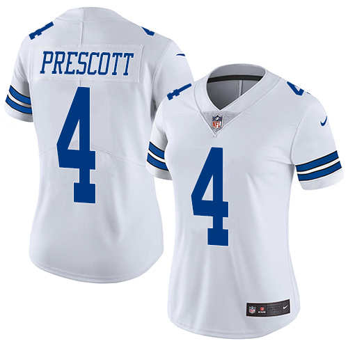 Women's Nike Dallas Cowboys #4 Dak Prescott White Vapor Untouchable Elite Player NFL Jersey