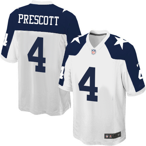 Men's Nike Dallas Cowboys #4 Dak Prescott Game White Throwback Alternate NFL Jersey