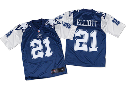 Men's Nike Dallas Cowboys #21 Ezekiel Elliott Elite Navy/White Throwback NFL Jersey