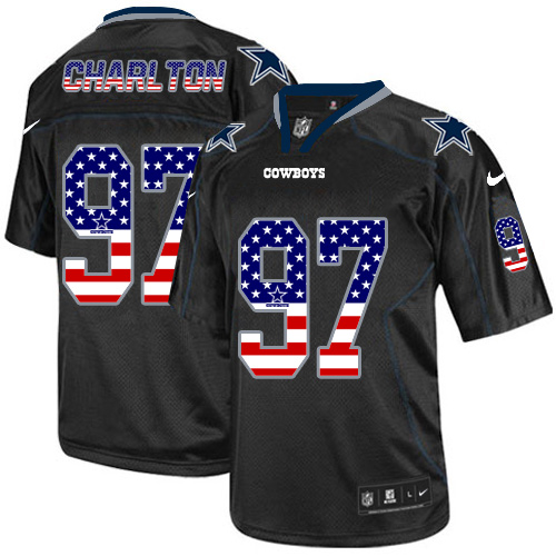 Men's Nike Dallas Cowboys #97 Taco Charlton Elite Black USA Flag Fashion NFL Jersey