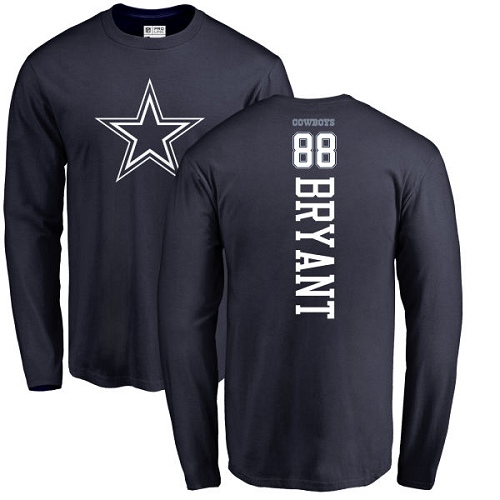 NFL Nike Dallas Cowboys #88 Dez Bryant Navy Blue Backer Long Sleeve T-Shirt